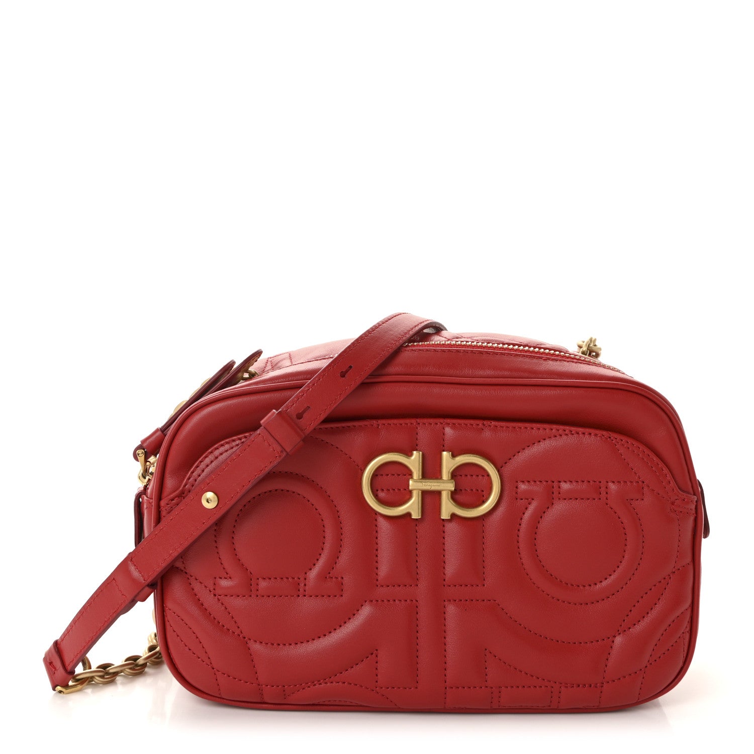 Salvatore Ferragamo Calfskin Quilted Gancini Camera Bag Red 1 of 9