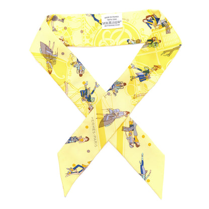 Hermes Silk Ex-Libris Les Parisie Twilly Jaune Soufre Gris 1 of 3
