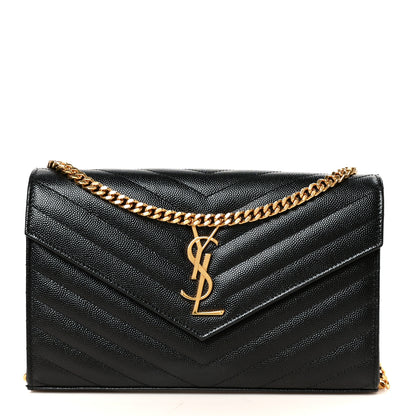 Saint Laurent Grain De Poudre Matelasse Chevron Monogram Chain Wallet Black 1 of 9