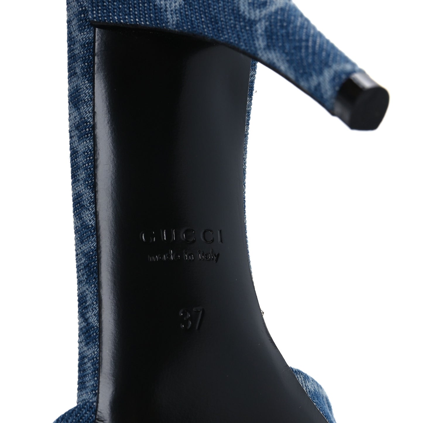 Denim GG Monogram Horsebit Slide Sandals 37 Blue