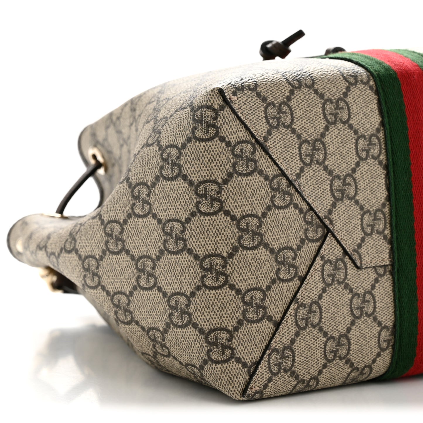 GG Supreme Monogram Web Small Ophidia Top Handle Bucket Bag Brown