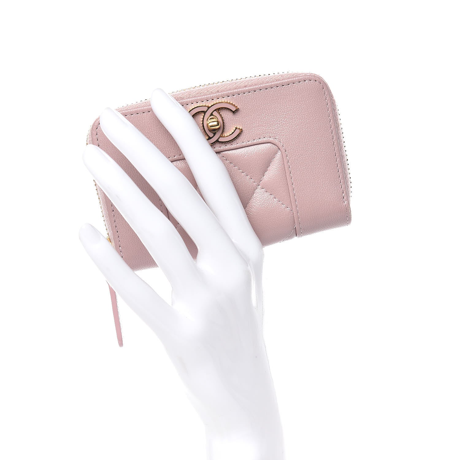 Chanel Sheepskin Quilted Mademoiselle Vintage Zip Coin Purse Light Pink 2 of 7