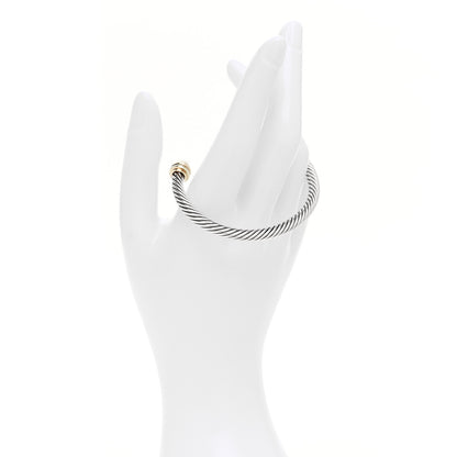 David Yurman Sterling Silver 14K Yellow Gold Cultured Pearl Blue Sapphire 5mm Cable Classics Bracelet 2 of 5
