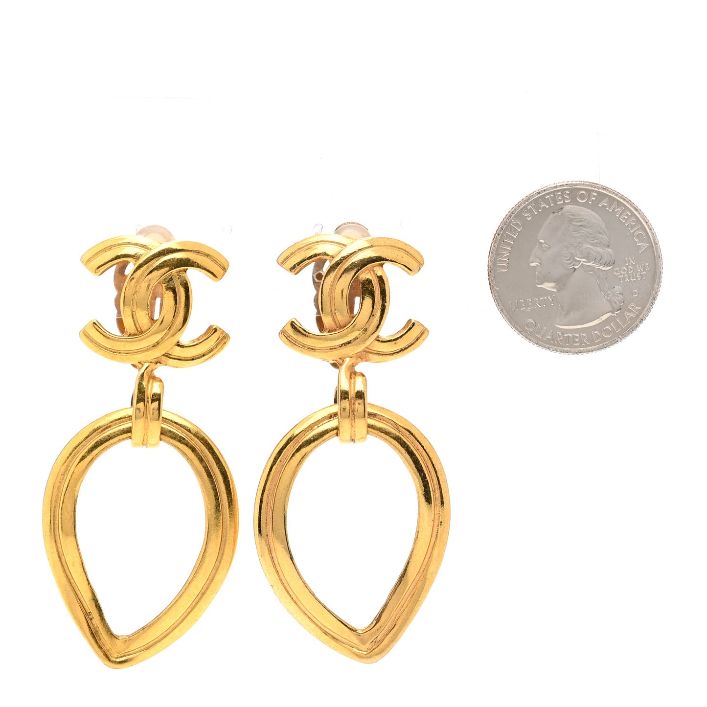 CC Drop Clip On Earrings Gold