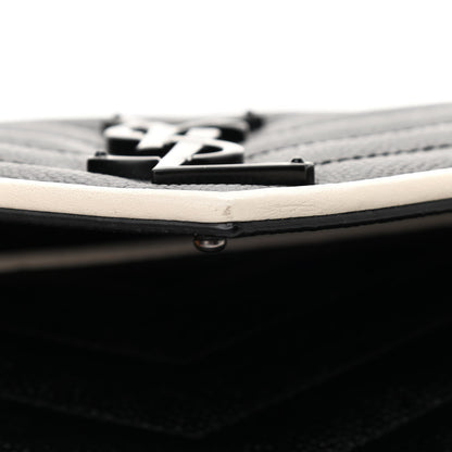 Saint Laurent Grain De Poudre Matelasse Chevron Monogram Chain Wallet Black White 11 of 13