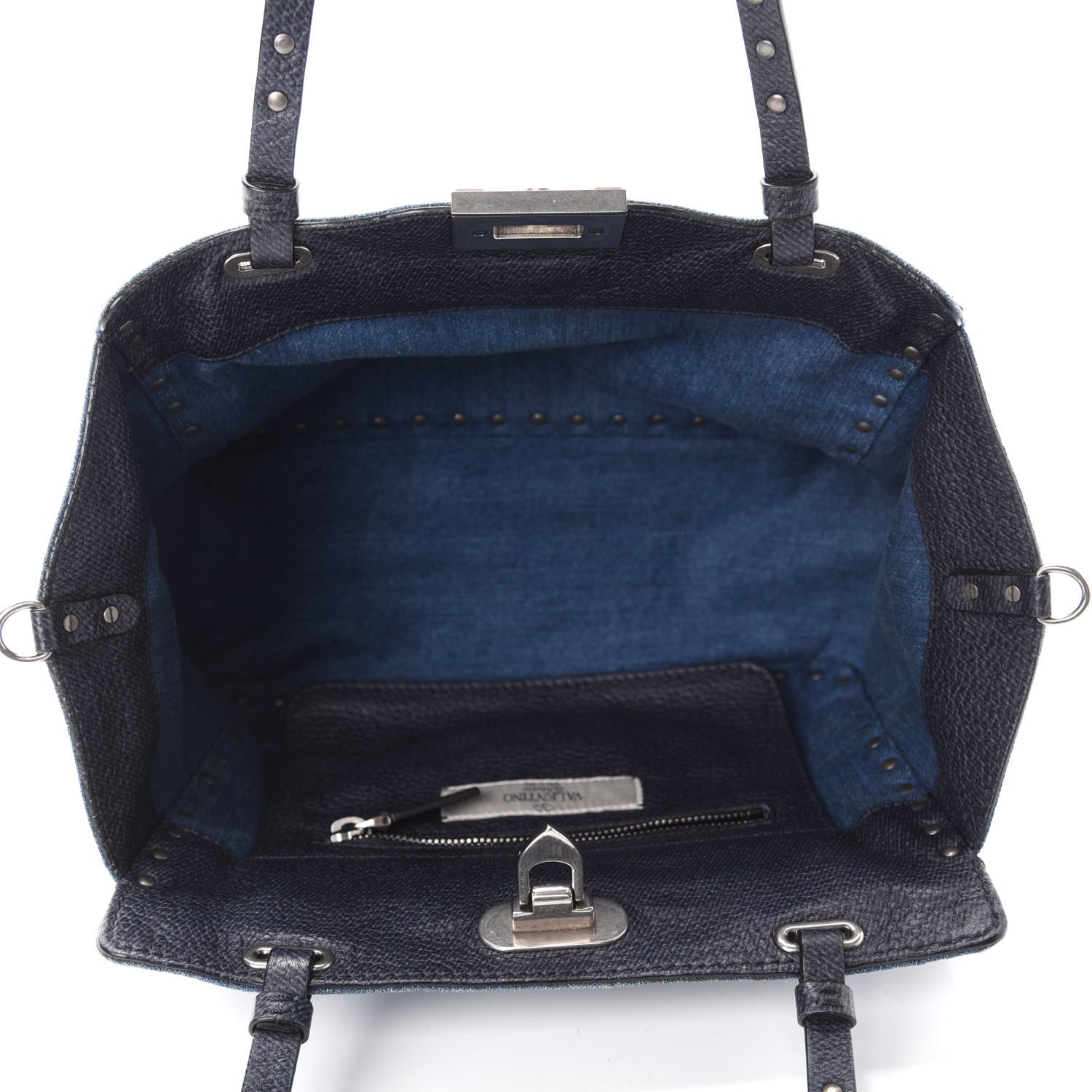 Valentino Garavani Denim Small Rockstud Rolling Tote Blue 5 of 14