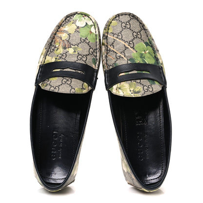 Gucci GG Supreme Monogram Blooms Mens Driver Loafers 7 Beige New Military Black 2 of 11