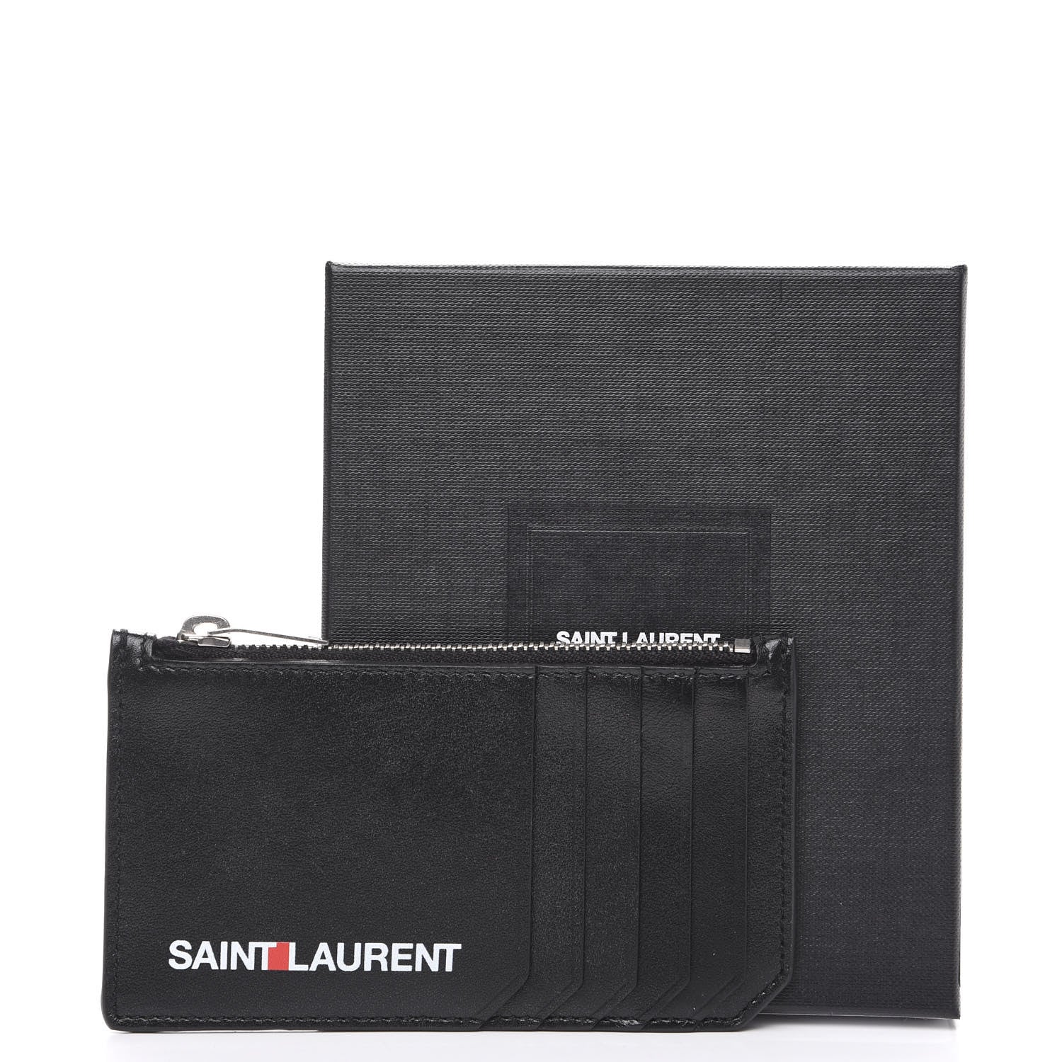 Saint Laurent Calfskin 5 Fragments Logo Zip Pouch Card Holder Black 7 of 7