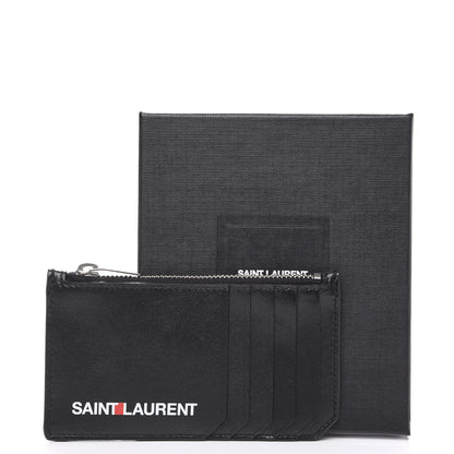 Saint Laurent Calfskin 5 Fragments Logo Zip Pouch Card Holder Black 7 of 7