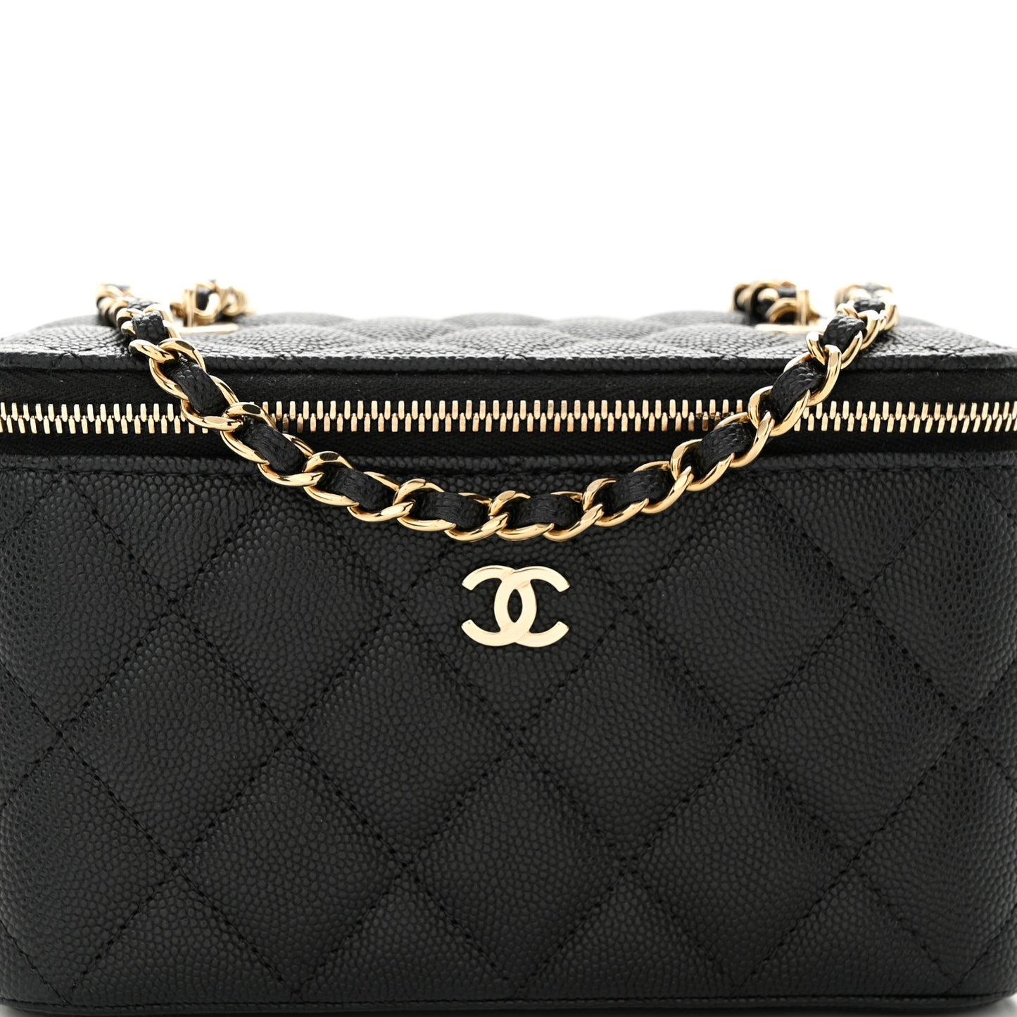 Caviar Quilted Small Vanity Case With Chain Black