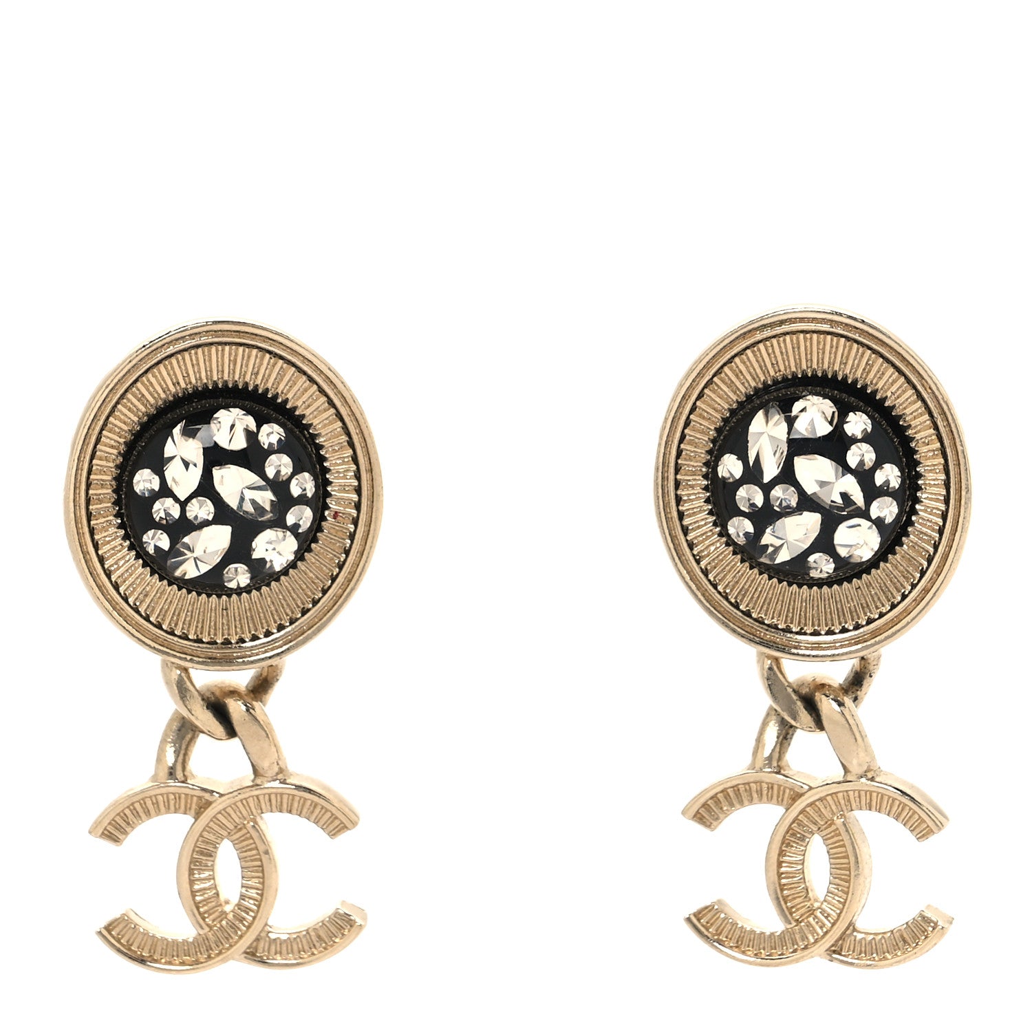 Chanel Metal Resin Crystal CC Drop Earrings Gold Black 1 of 4