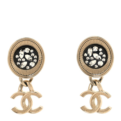 Chanel Metal Resin Crystal CC Drop Earrings Gold Black 1 of 4