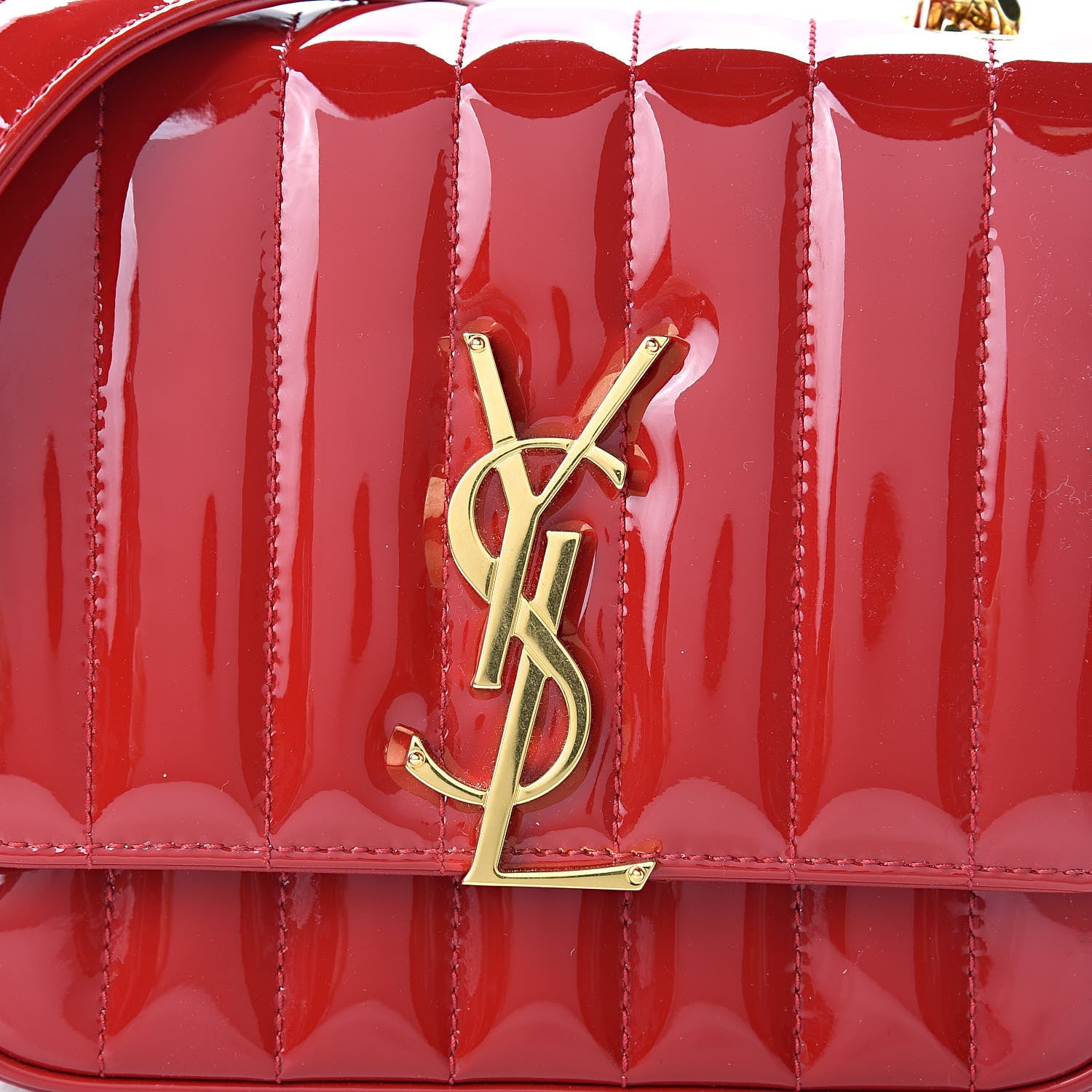 Saint Laurent Patent Matelasse Monogram Small Vicky Chain Bag Red 9 of 11