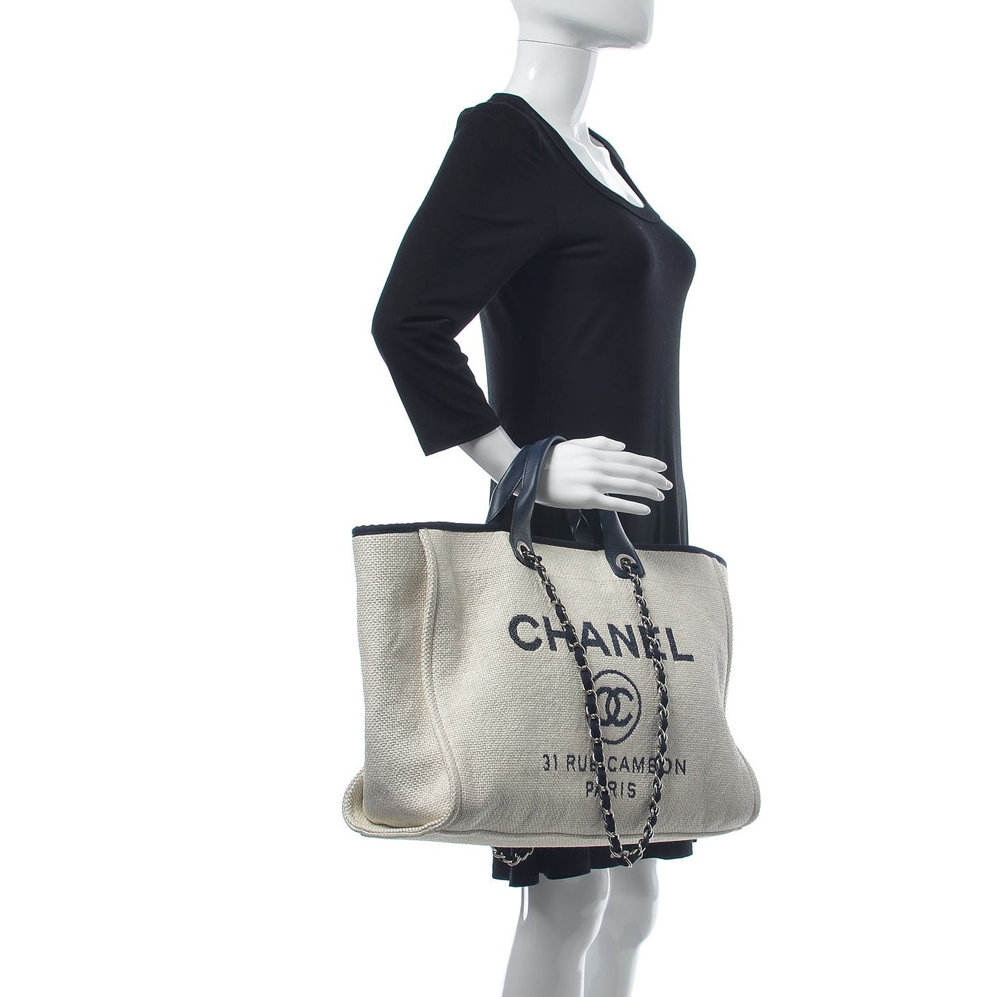 Woven Straw Raffia Extra Large Deauville Tote White Navy