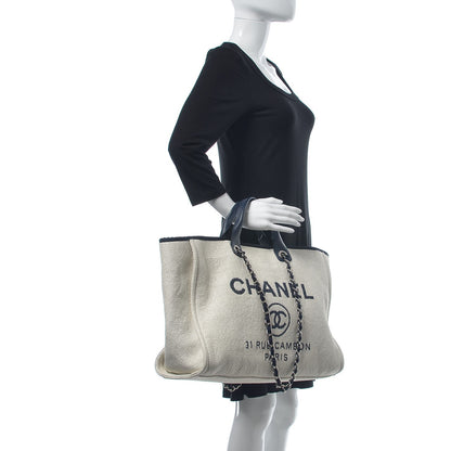 Chanel Woven Straw Raffia Extra Large Deauville Tote White Navy 3 of 9