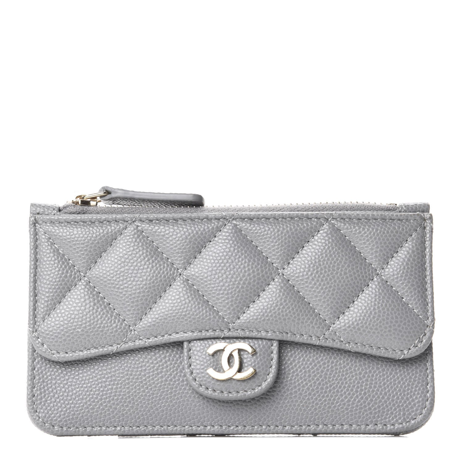 Chanel Caviar Quilted Flap Zip Card Holder Grey 1 of 10