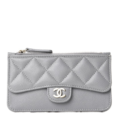 Chanel Caviar Quilted Flap Zip Card Holder Grey 1 of 10