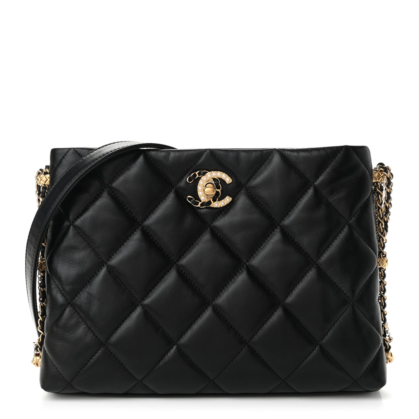 Lambskin Quilted Crush on Chains Hobo Black