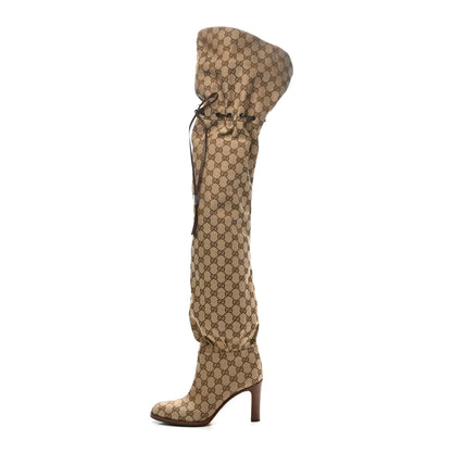 Gucci Monogram Over The Knee Boots 37 Beige Ebony 1 of 7