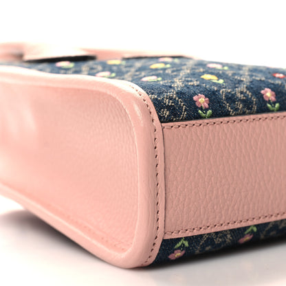 Gucci New Denim Flower GG Monogram Dollar Calfskin Mini Retro Interlocking G Tote Bag Blue Tea Multicolor Powder Pink 9 of 10