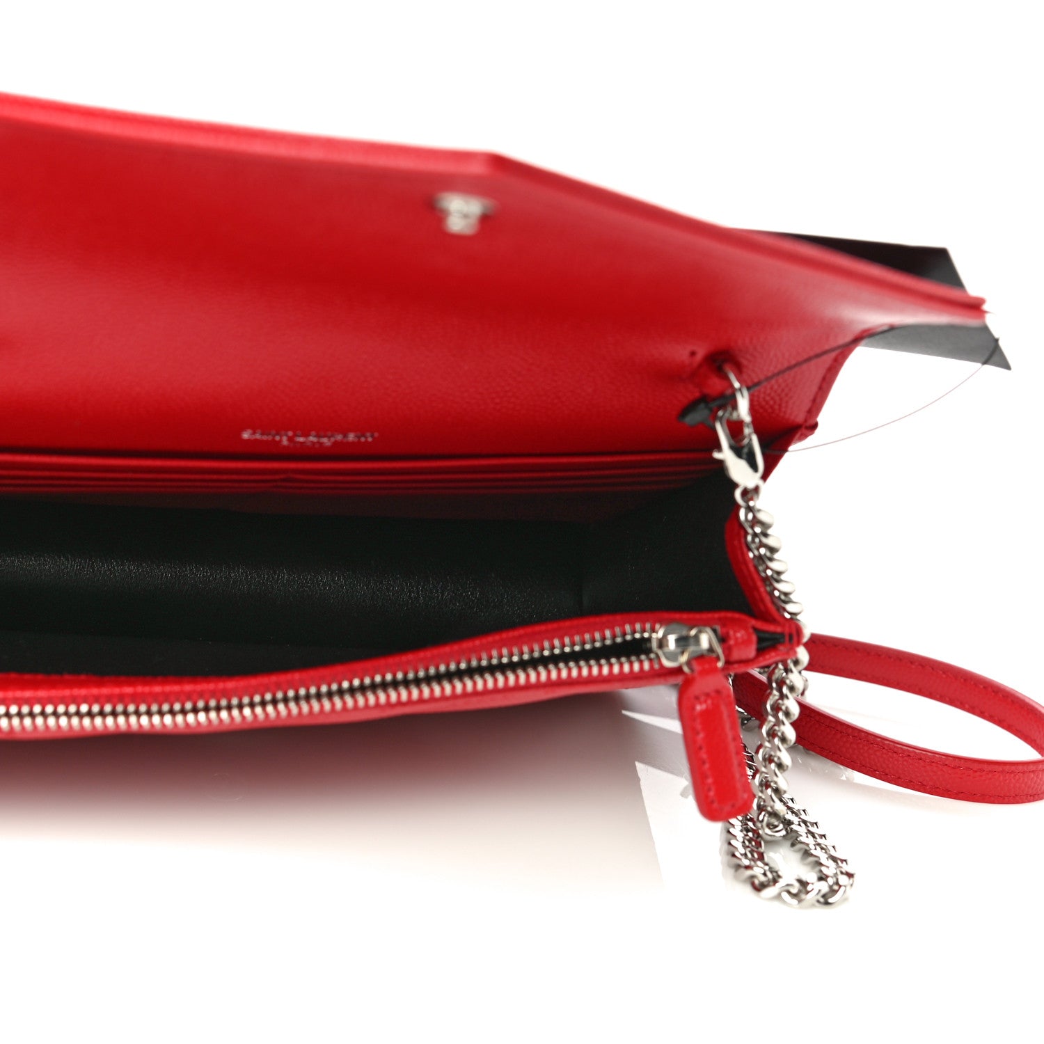 Saint Laurent Grain De Poudre Matelasse Chevron Monogram Envelope Chain Wallet Rouge Eros 4 of 10