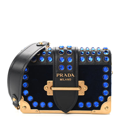 Prada Velvet City Calf Saffiano Crystal Cahier Shoulder Bag Zaffiro Black 1 of 8