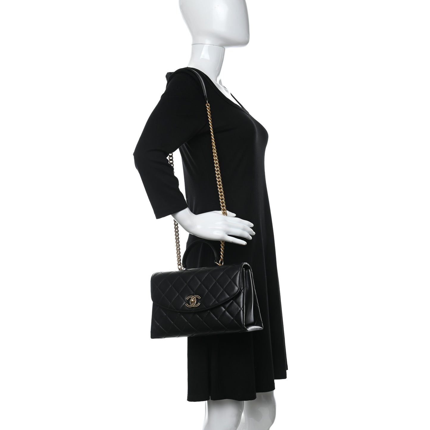 Lambskin Quilted Large Trendy Spirit Top Handle Bag Black