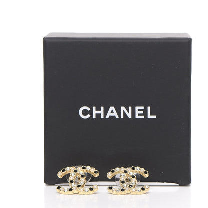 Chanel Resin Pearl Crystal CC Earrings Gold Black 5 of 5