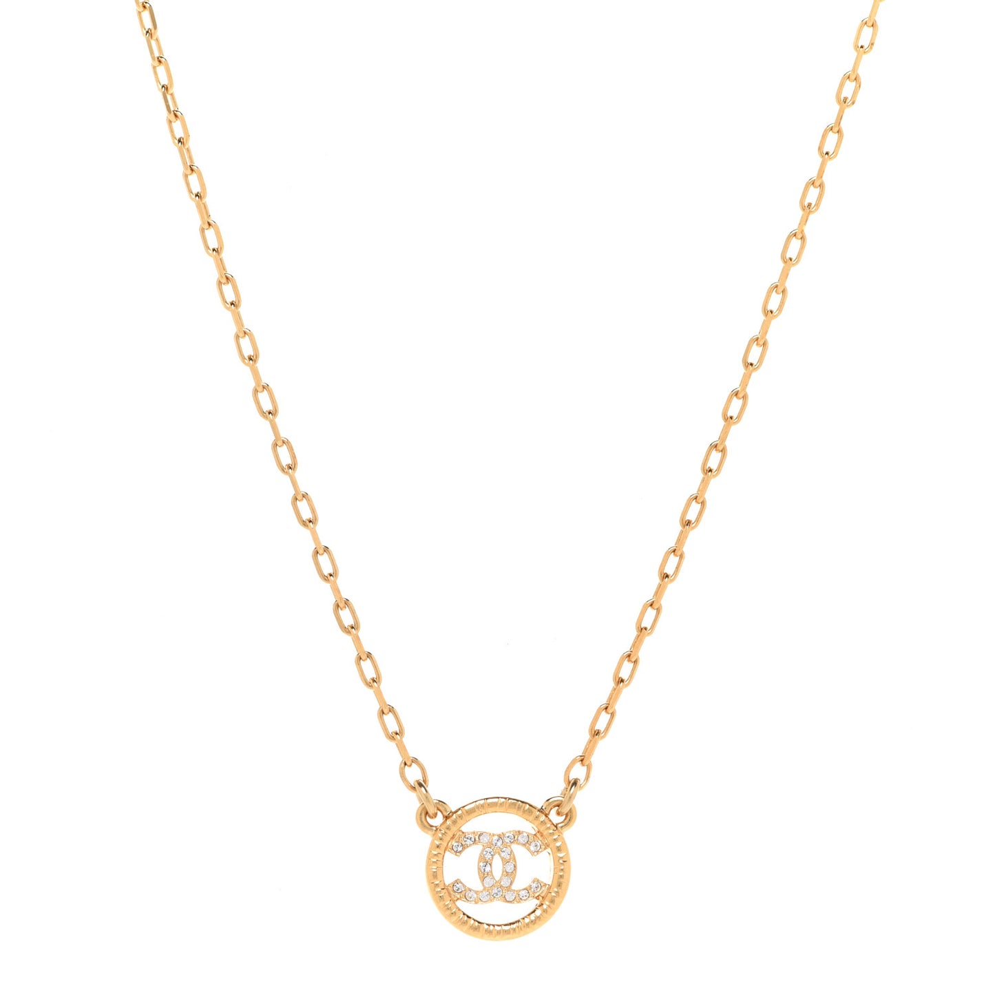 Crystal CC Medallion Pendant Necklace Gold