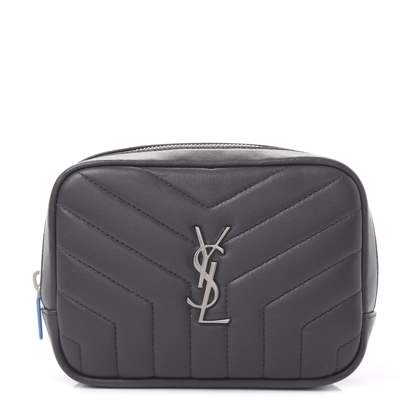 Lambskin Y Quilted Monogram Loulou Cosmetic Case Asphalt Grey