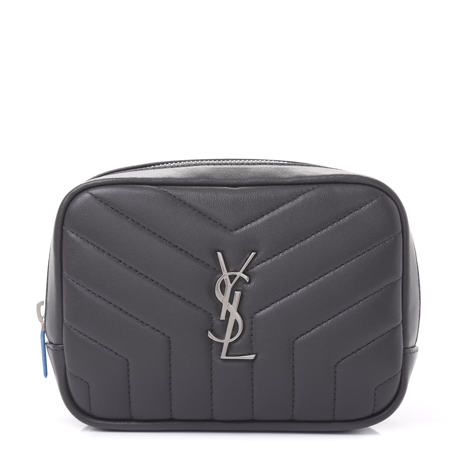 Saint Laurent Lambskin Y Quilted Monogram Loulou Cosmetic Case Asphalt Grey 1 of 9