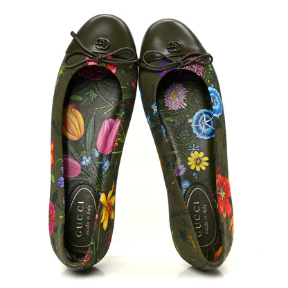 Gucci Sepang Flora Faded Canvas GG Marmont Ballerina Flats 38 Dark Green 2 of 9