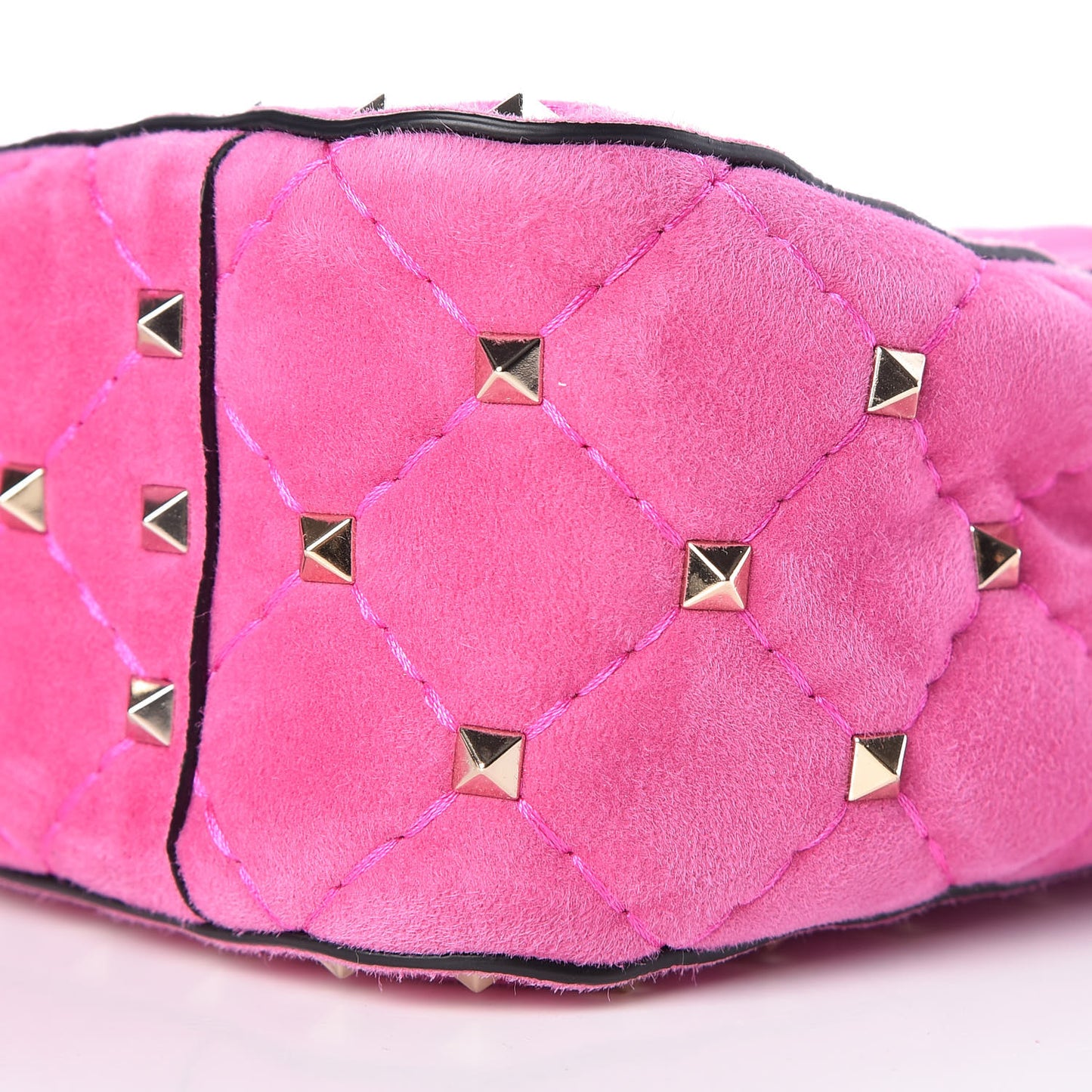 Suede Medium Rockstud Spike Shoulder Bag Bright Fuxia