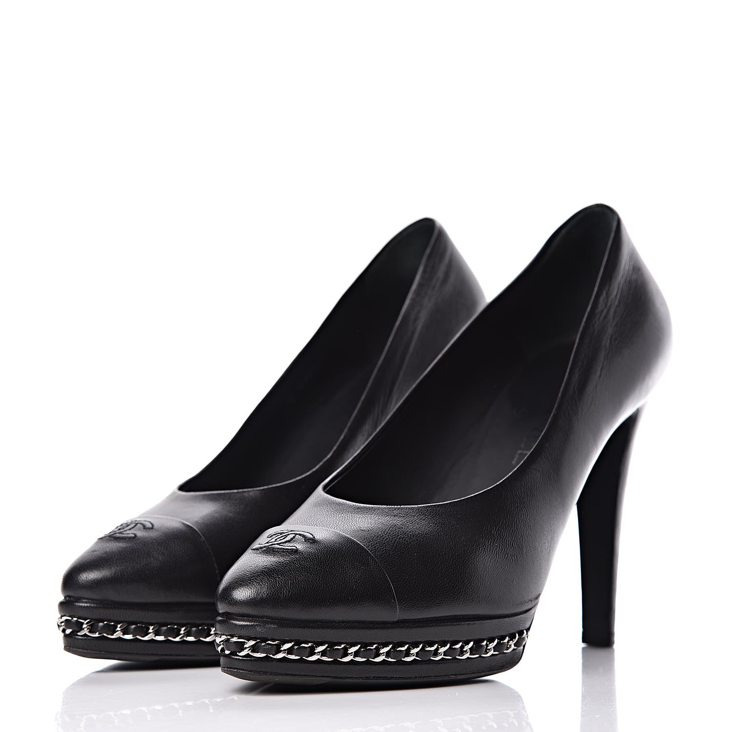 Chanel Lambskin CC Cap Toe Platform Chain Pumps 39 Black 3 of 14