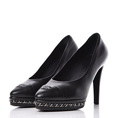 Chanel Lambskin CC Cap Toe Platform Chain Pumps 39 Black 3 of 14