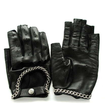 Chanel Lambskin Perforated Fingerless Chain CC Gloves 7.5 Black 1 of 7
