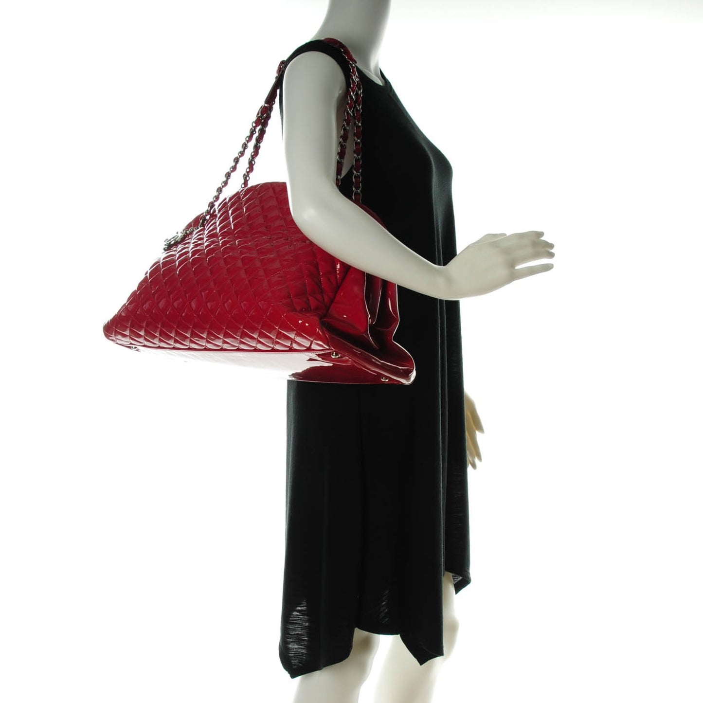 Patent Quilted Large Just Mademoiselle Bowling Bag Red