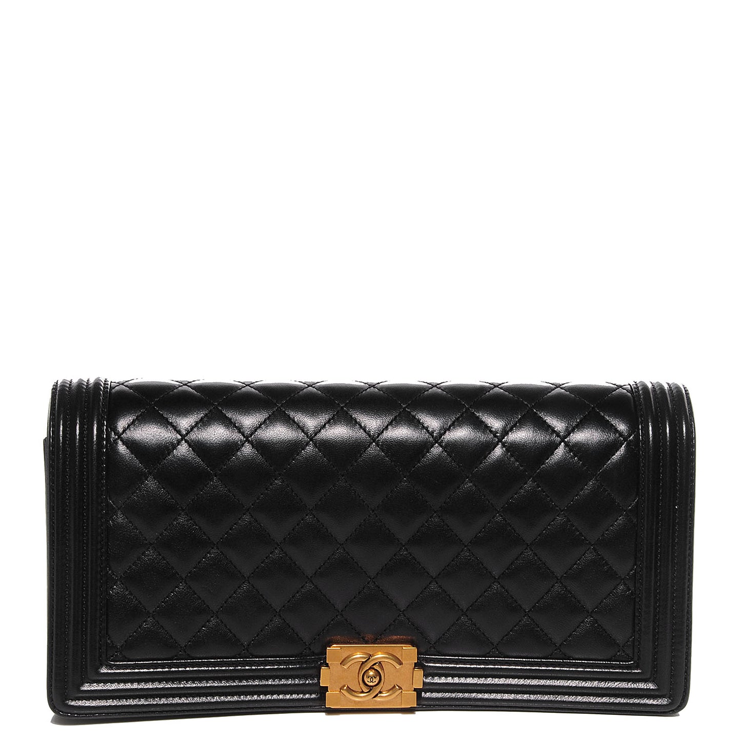 Lambskin Quilted Boy Flap Clutch Black