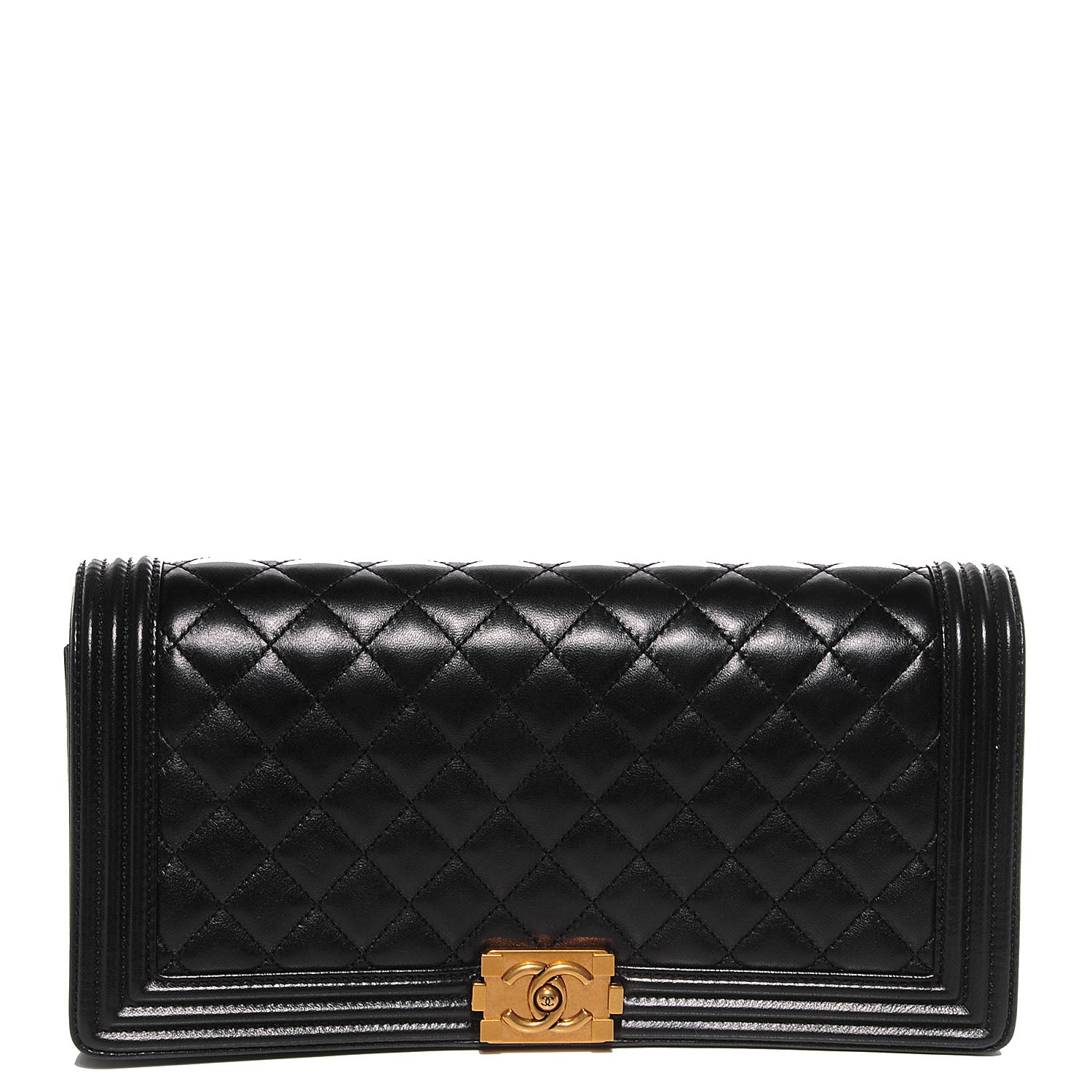 Chanel Lambskin Quilted Boy Flap Clutch Black 1 of 8