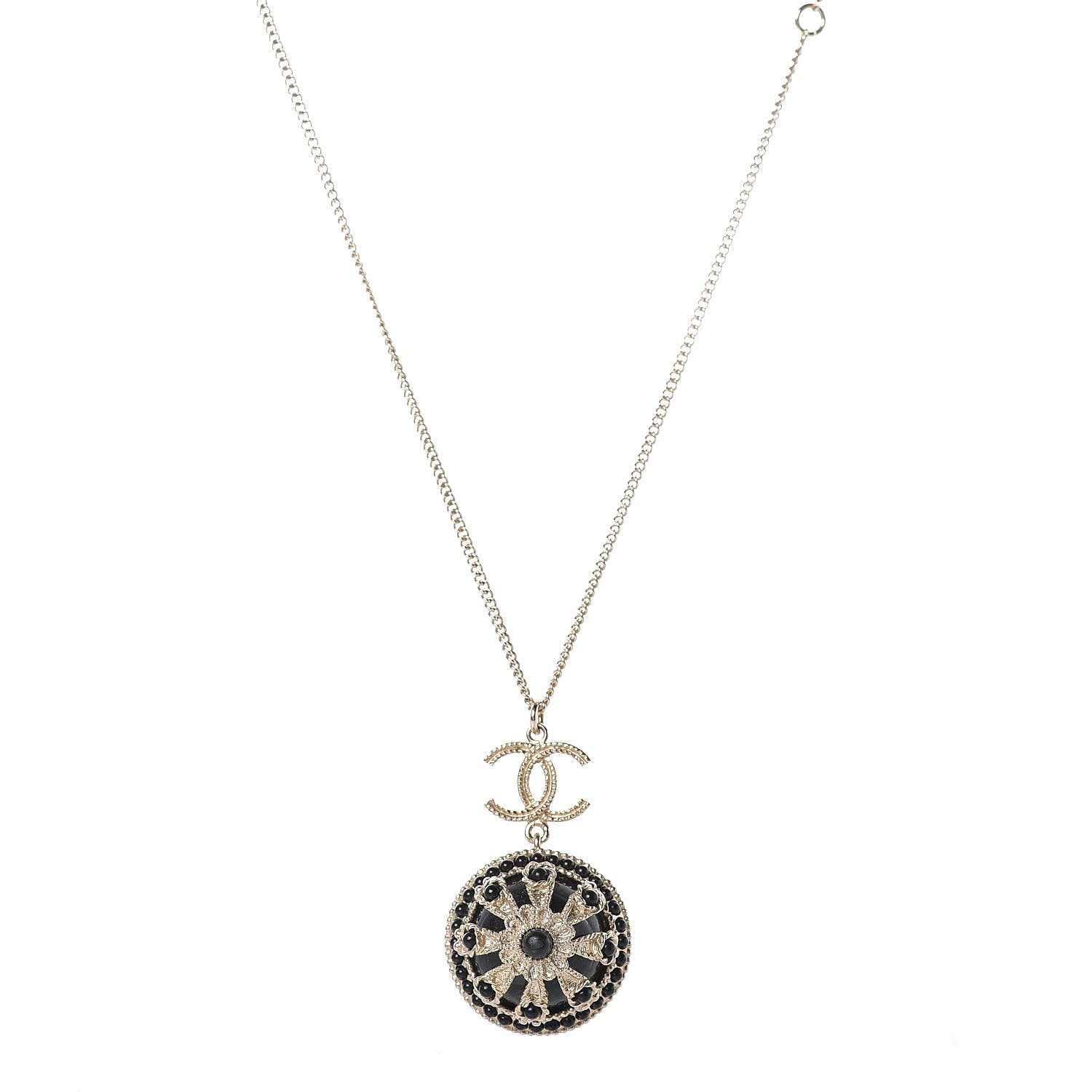 Chanel Crystal CC Roman Palace Dome Long Necklace Gold 1 of 10
