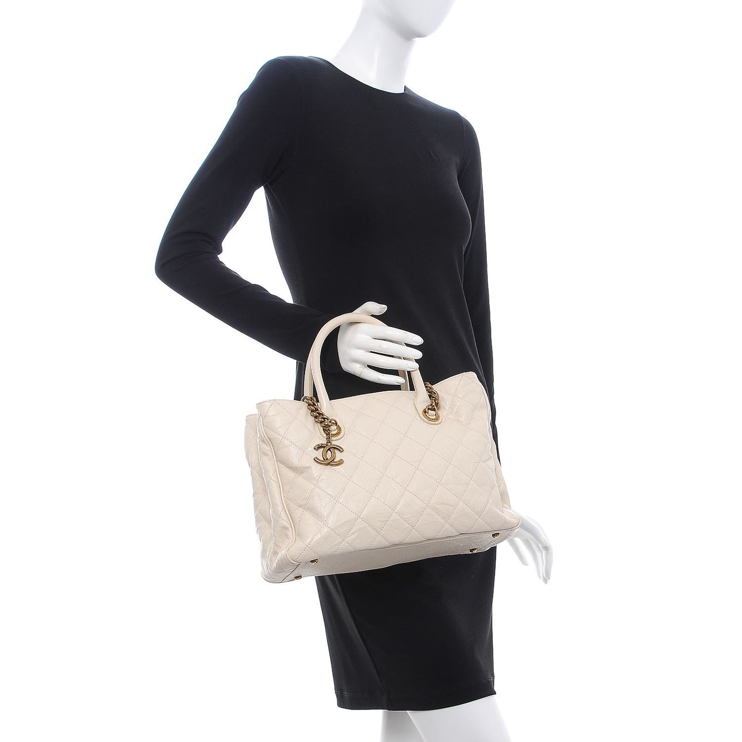 Glazed Caviar Quilted Small Shiva Tote Dark White