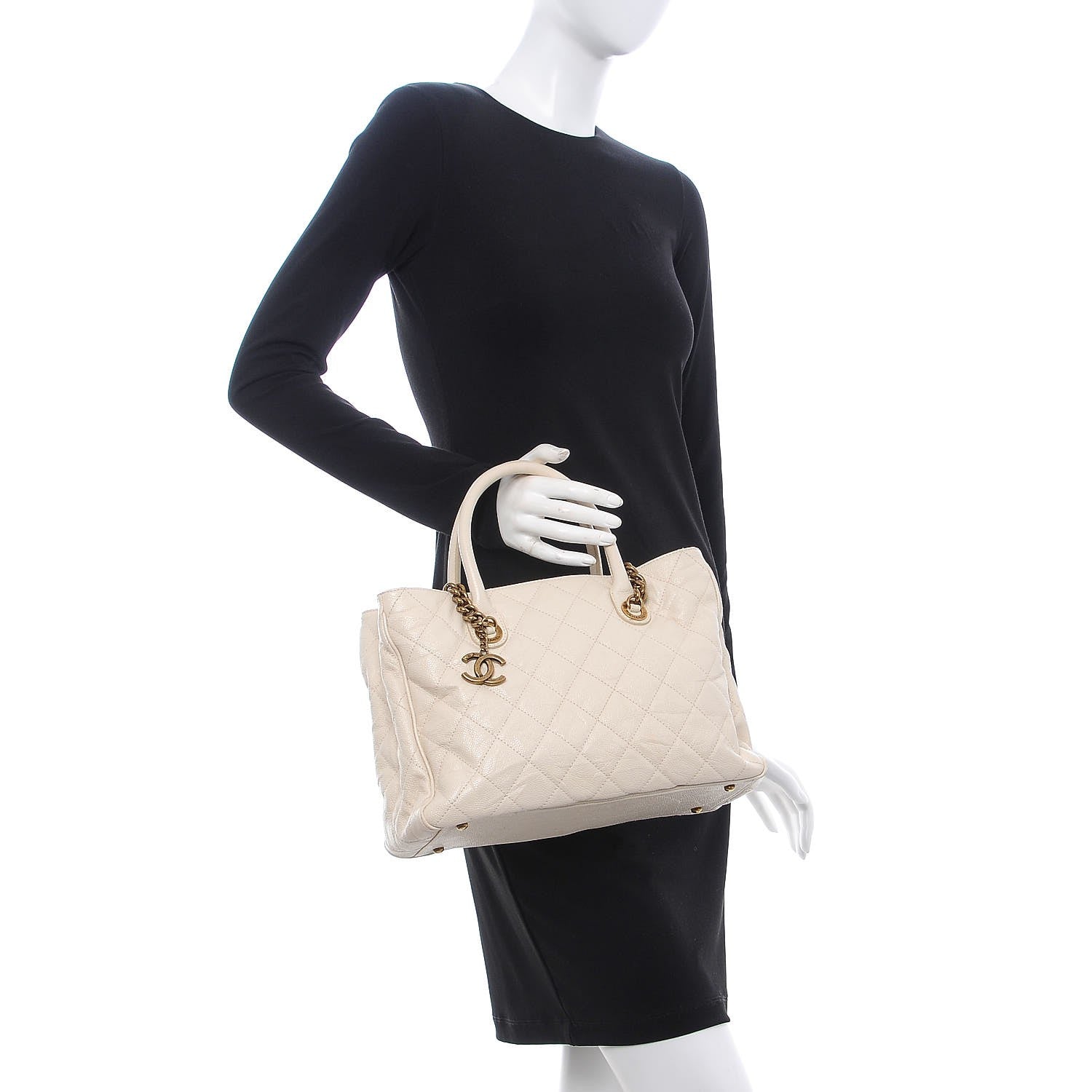 Chanel Glazed Caviar Quilted Small Shiva Tote Dark White 3 of 16