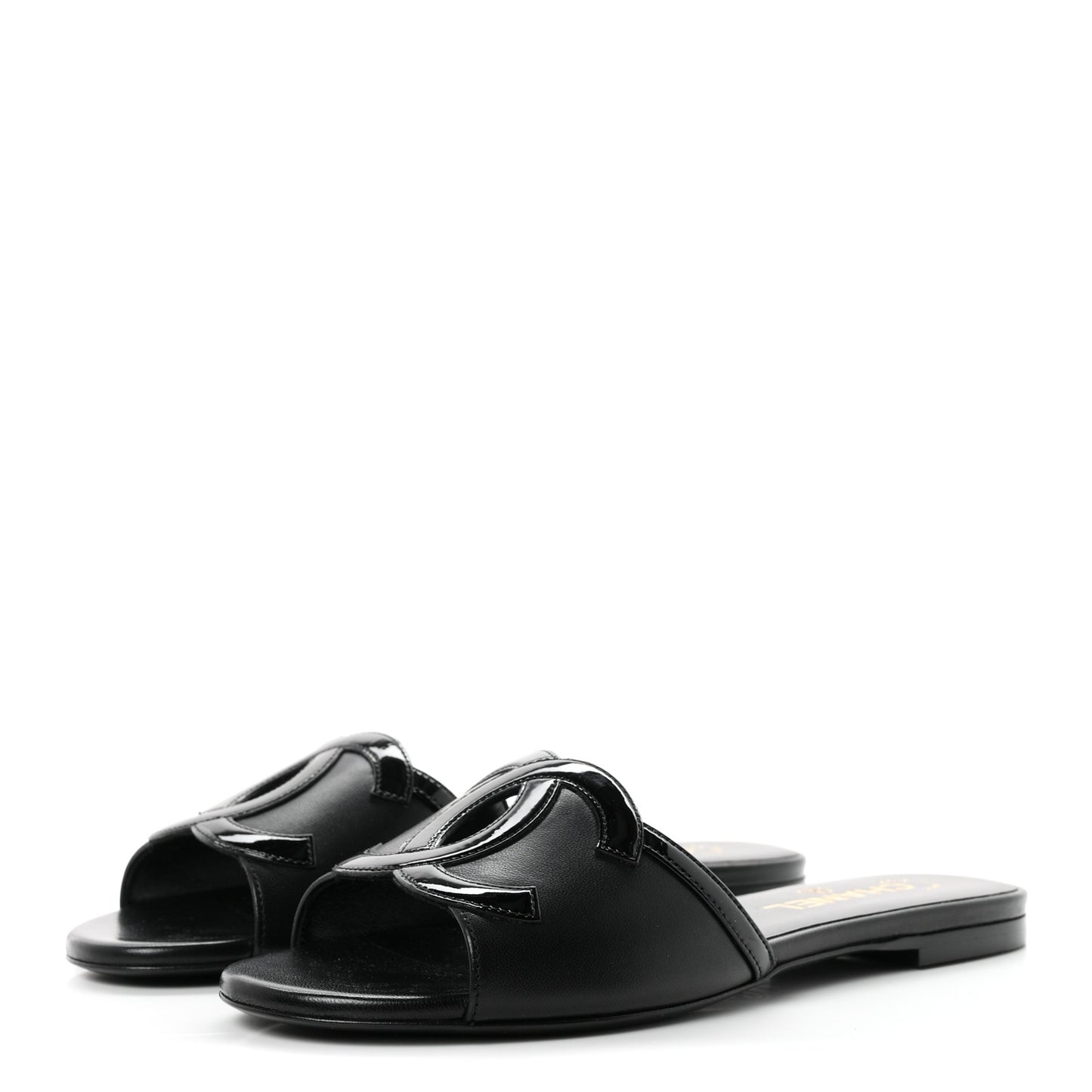 Lambskin Patent Calfskin CC Cutout Mules 37.5 Black