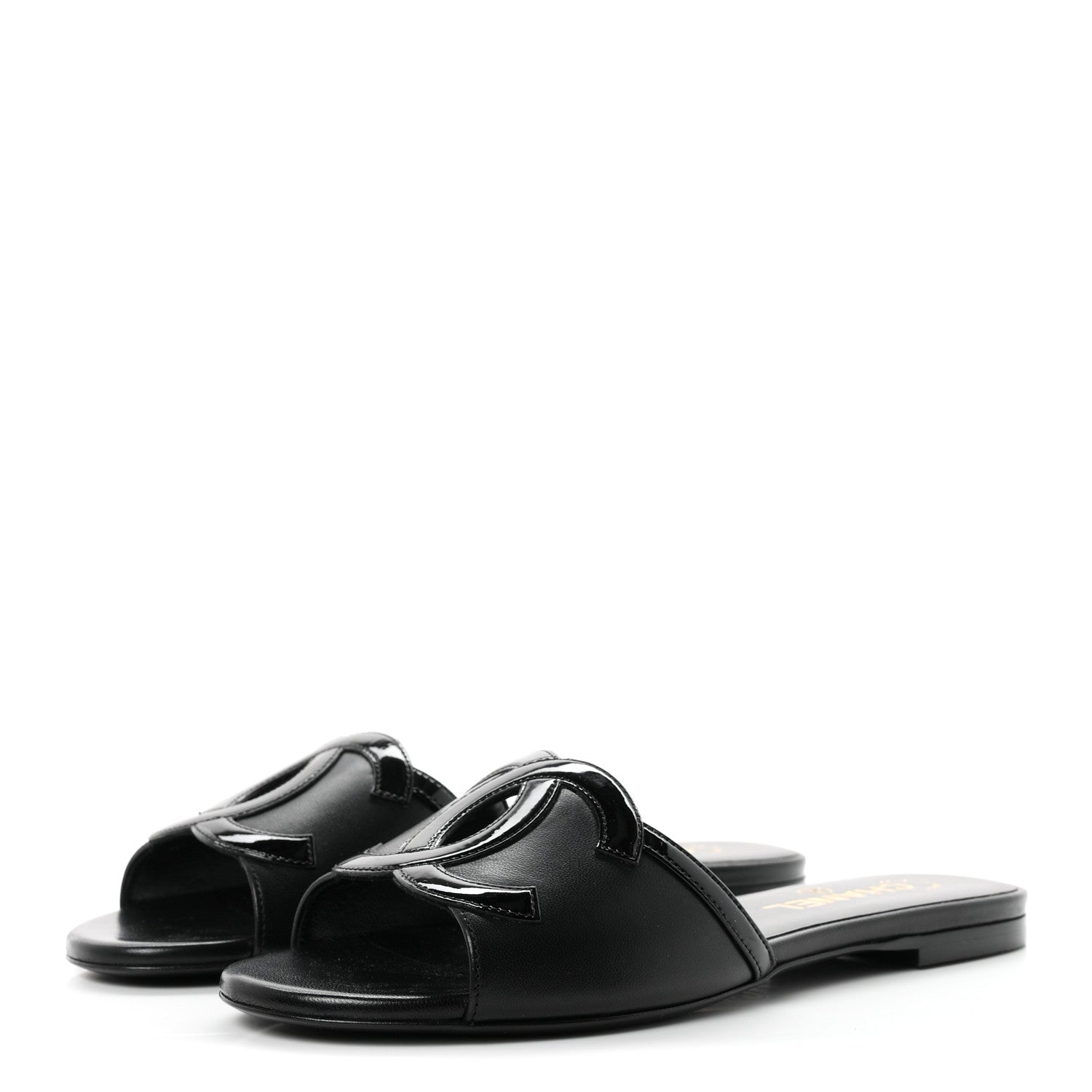 Chanel Lambskin Patent Calfskin CC Cutout Mules 37.5 Black 4 of 10