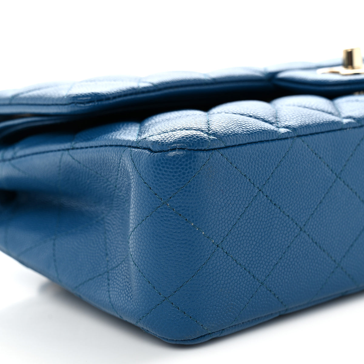 Caviar Quilted Medium Double Flap Blue