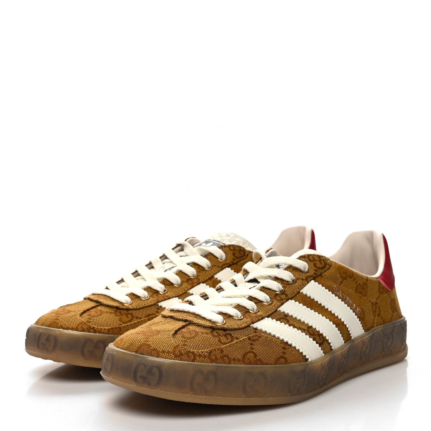 Gucci X ADIDAS Vintage GG Monogram Mens Gazelle Sneakers 9.5 Mid Natural Nut Off White 3 of 8