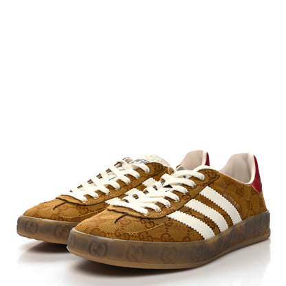 Gucci X ADIDAS Vintage GG Monogram Mens Gazelle Sneakers 9.5 Mid Natural Nut Off White 3 of 8