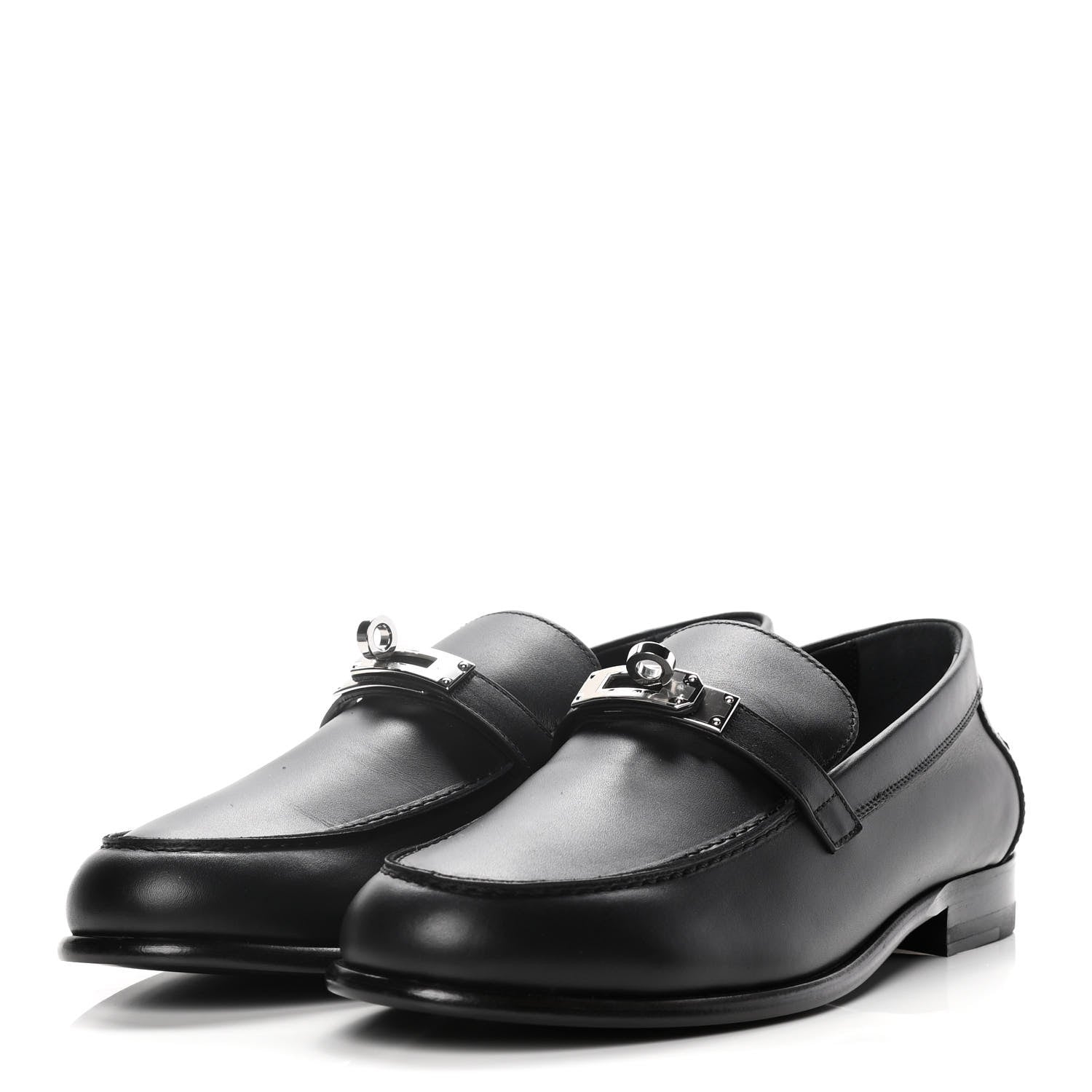 Hermes Calfskin Womens Destin Loafers 39.5 Black 3 of 10