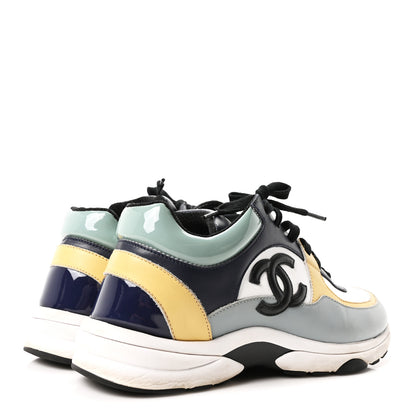 Chanel Calfskin Patent CC Sneakers 38 White Blue Yellow 5 of 9