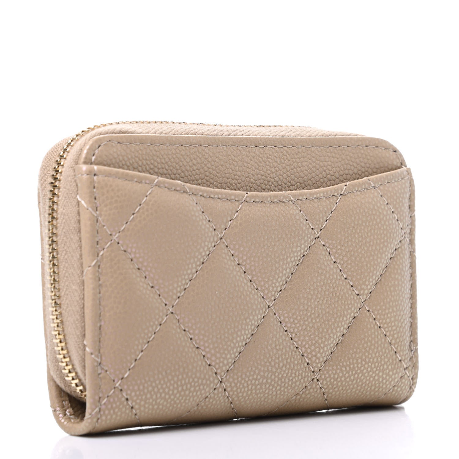Chanel Iridescent Caviar Quilted Zip Around Coin Purse Beige 3 of 10